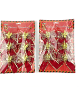 Cal-Best Christmas Decor  Angels w Harps on Red Ribbon Bows 2 Packs Gold... - £12.07 GBP