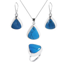 Enchanting Teardrop Blue Turquoise Stone .925 Silver Jewelry Set - £28.69 GBP