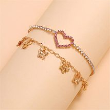 2PCS Fashion Jewelry Gift Love Heart Butterfly Anklets Beach Foot Bracelet Chain - £8.37 GBP