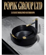 Matte Black Countertop Sink vanity with Gold line for Bathroom - $820.00