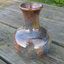 Art Pottery Marble Bud Vase Stoneware Shiny Drip Glaze HD104 1998 - £20.09 GBP