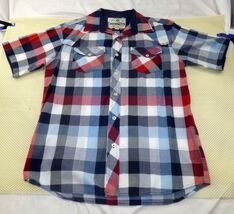 Mens Evolution In Design Red/Blue Plaid Short-Sleeve Button-Up Shirt XL ... - $11.40