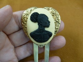CAH20-2) RARE African American LADY ivory + black CAMEO Hairpin hair pin comb - £29.13 GBP