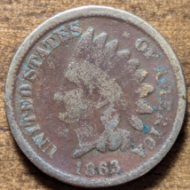 1863 Indian Head Cent Penny Good Green Spotting - $8.59