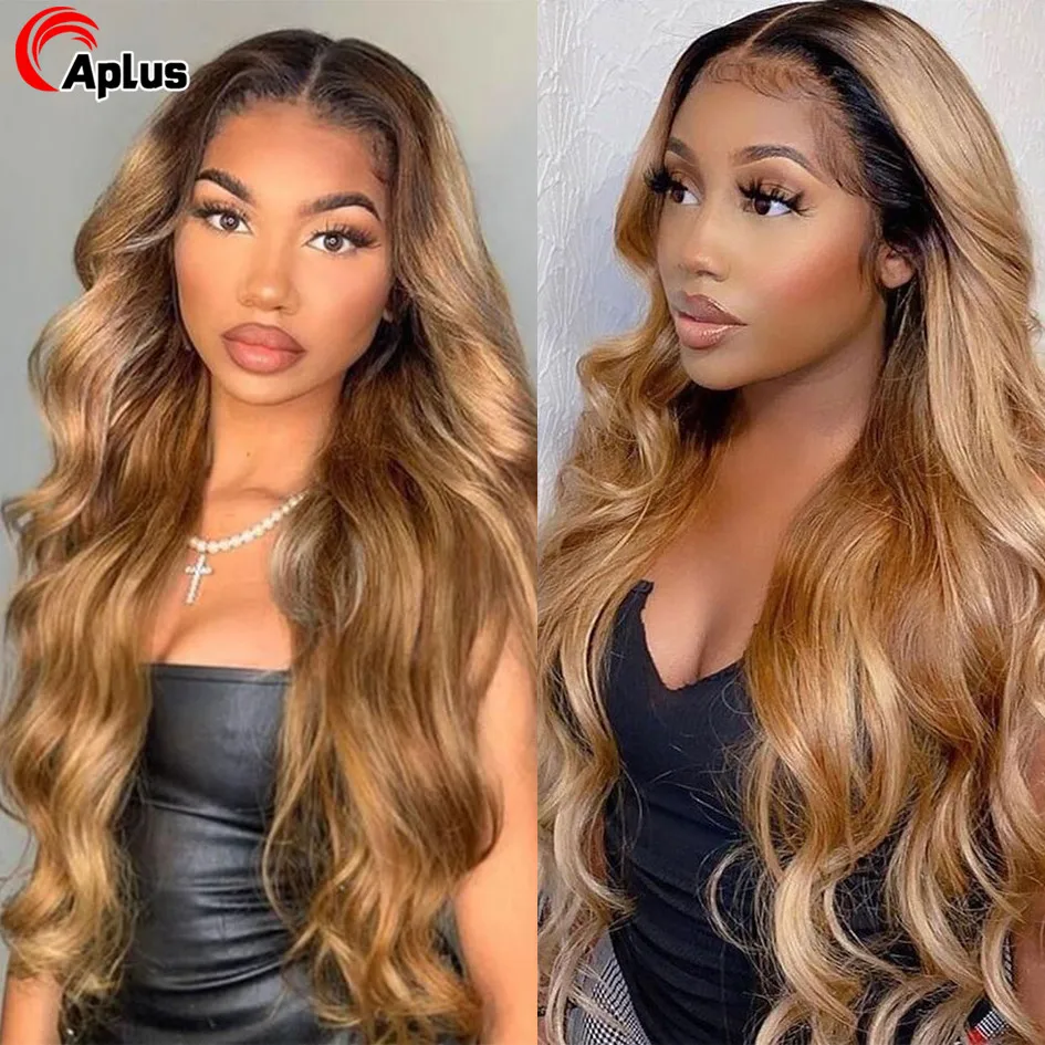 Honey Blonde Wig Ombre Lace Front Human Hair Wigs Colored 1b/27 Body Wave HD - £88.64 GBP+