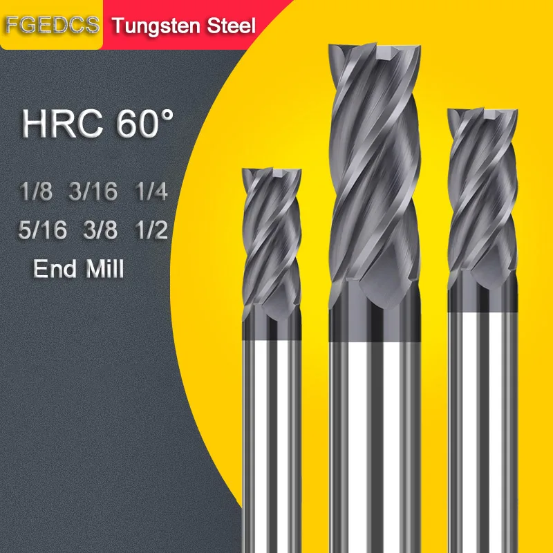 4 Flute Carbide End Mill 1/8 3/16 1/4 5/16 3/8 1/2&quot;  Inch CNC Milling Cutter  St - £38.86 GBP