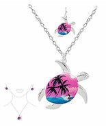 Paradise Turtle Pendant Necklace and Earrings Set White Gold Rhodium - £11.90 GBP
