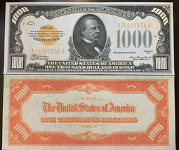 Reproduction United States 1934 $1,000 Bill Gold Certificate Copy USA Currency - $3.99