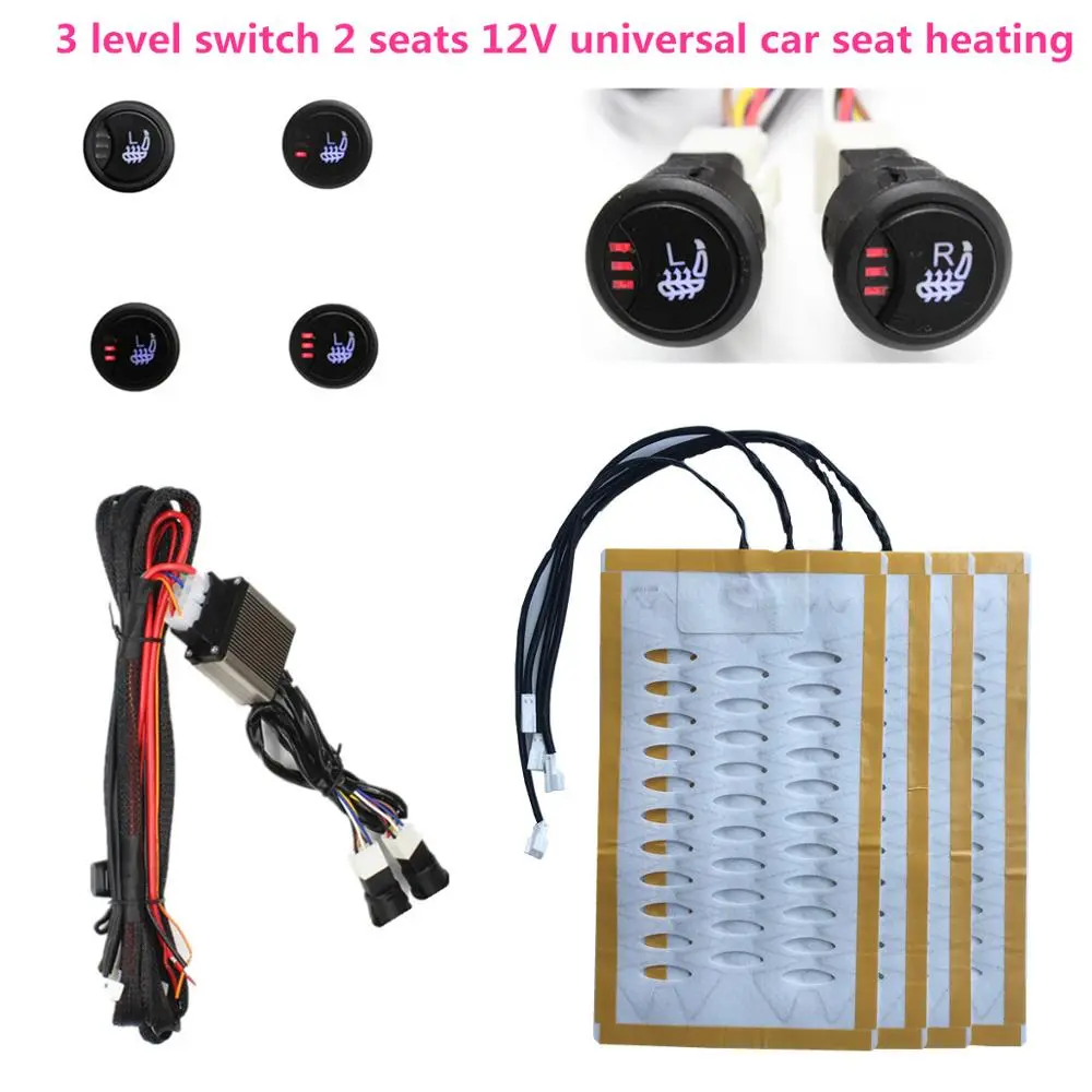 Universal 2 seats 4pcs 12v car Alloy wire fiber 3 level heated seat heater pad - £45.52 GBP