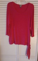CHICO&#39;S Travelers Knit Sz.2 (Large) Hot Pink Blouse Top side Tie, Scoop Neck - £14.64 GBP