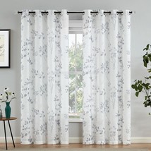 Set Of 2 Beauoop Grommet Top Floral Semi-Sheer Curtains, 50 Inch Wide, Gray, For - $51.96