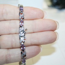 Purple Amethyst Tiny Diamond XO Tennis Bracelet 14k White Gold over Base 7.5 In - £44.75 GBP