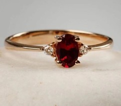 Red Garnet Engagement Ring, 14K Gold Plated Oval Cut Promise Ring, Gift For Her - £49.24 GBP