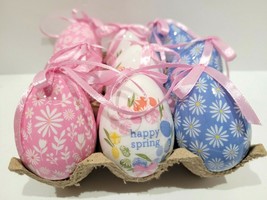 Easter Floral HAPPY SPRING Pink Blue Egg Ornaments Tree Home Decor Set of 9 - £15.58 GBP