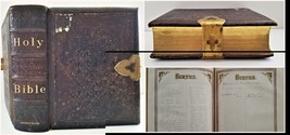 1868 Antique Leather Bible Dover Nh Neal Henderson Badger Locker Kendall Varney - $321.75