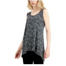 Alfani Womens L Micro Spritz Black White Round Neck Sleeveless Tank Top NWT AM59 - £18.31 GBP