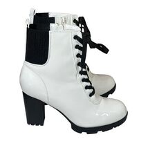 Rouge Helium Pilate White Patent Black Lace Up Heeled Combat Boots Women... - $39.59