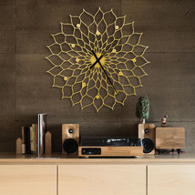 Oversized Analog Golden Clock Made of Laser Cut Plywood - Gigantic Sunflower - £318.94 GBP