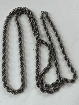 Long Staggered Open Circle Silvertone Wide Twist Chain Necklace – 44 inches long - £8.85 GBP