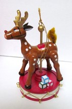 Rudolph Musical Treasure Christmas Ornament &#39;84 Hand Crafted Wood Electronic Vtg - £29.48 GBP