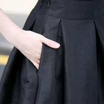BLACK A-Line Taffeta Skirt Women Plus Size Taffeta Pleated Midi Party Skirt image 9