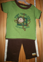 Carter Baby Clothes 6M-9M Newborn Pant Bottoms Outfit Top Green Monkey S... - £9.71 GBP