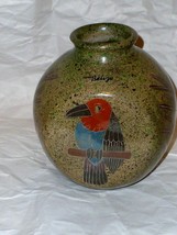 Belize Scarlet Macaw like Flat Bird Perched on Branch Vase 5 7/8&quot; - £17.07 GBP