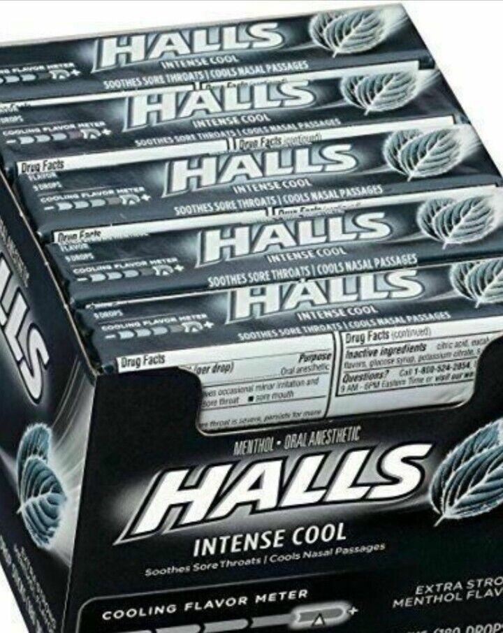 Primary image for HALLS INTENSE COOL COUGH DROPS - 12 ROLL BOX - FREE SHIPPING