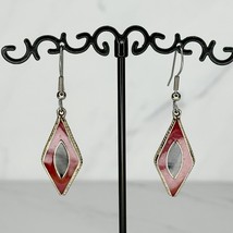 Vintage Alpaca Mexico Silver Tone Red and Black Inlay Earrings Pierced Pair - £13.21 GBP