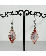 Vintage Alpaca Mexico Silver Tone Red and Black Inlay Earrings Pierced Pair - £13.15 GBP
