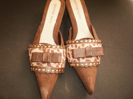 New slides with kitten heels in brown suede-7.5(medium) - $29.99