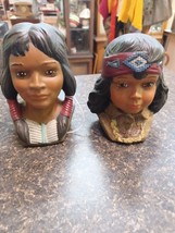 Vtg Pair 5&quot; Native American Head Bust Ceramic Statue - $553.89 MXN