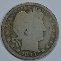 1893 P Barber circulated silver quarter - £7.94 GBP