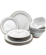 Gibson Elite Terranea 12 Piece Stoneware Dinnerware Set in White, Servic... - $87.73