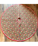 Vintage Handmade Large 53&quot; Fabric Christmas Tree Skirt Reversible Round ... - £16.16 GBP
