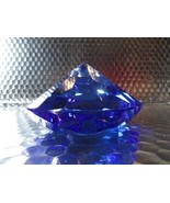 Blue Crystal Cut Clear Paperweight Faceted Prism Glass Art Diamond Shape - $49.50