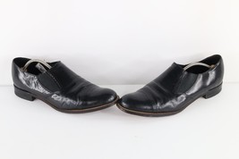 Vintage 70s Stacy Adams Mens 12 D Leather Brogue Toe Cap Slip On Shoes Black USA - £88.74 GBP