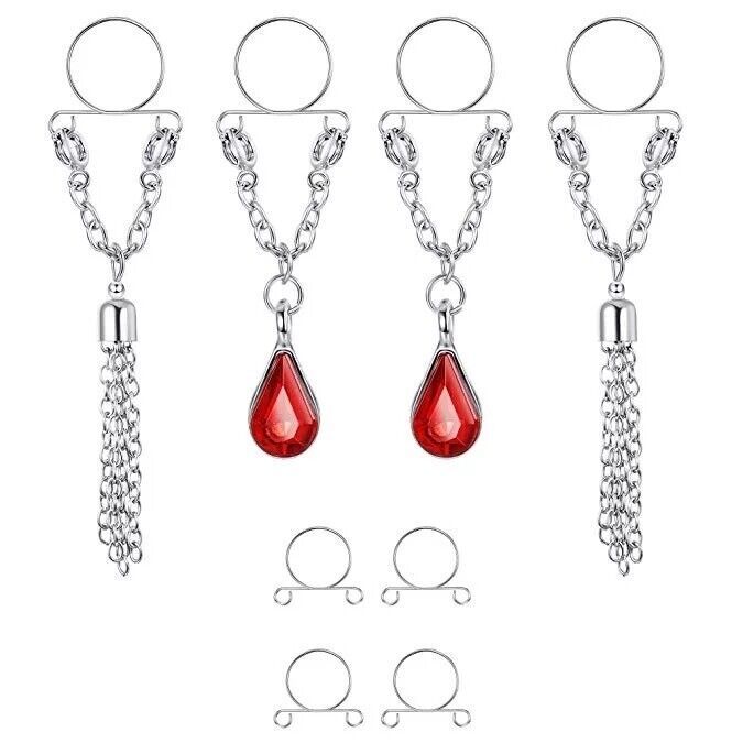 Sexy 2 Pairs Non-Piercing Nipple rings for Women adjustable dangling Jewelry