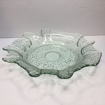 Vintage 13&quot; Green Depression Bubble Glass Fruit Decor Bowl Textured Interior Art - £31.96 GBP