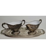 ER Zinc Creamer &amp; Sugar Bowl on Matching Tray Made in Japan - $30.00