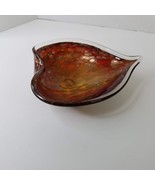 Murano Glass Heart Leaf 9&quot; Bowl Gold Foil Amber Orange Red Vintage Itali... - $69.29