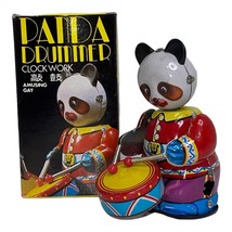 Vintage Panda Drummer Bear Tin Wind-Up Metal Toy Clockwork Made In China NO KEY - £11.21 GBP