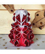 Carved Candles Home Decor Handmade Art Design Gift Handcarved Red White New - $609.16 MXN
