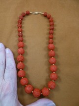 (v494-1) Red Cinnabar carved wood ball circle + gold Bead 19&quot; Necklace JEWELRY - £61.77 GBP