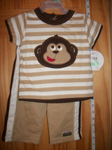 Carter Baby Clothes 6M-9M Newborn Pant Set Brown Monkey Face Shirt Top O... - $12.34