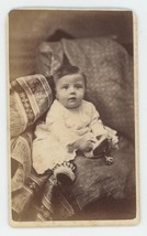 Antique CDV c1870s  Adorable Baby in Dress Playing With Shoes Smith Honeoye, NY - £7.46 GBP