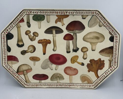 John Derian Octagonal Serving Tray Fall Mushroom Platter 15" X 10" - $38.69