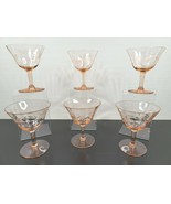 6 Pink Depression Optic Floral Etch Champagne Glasses Set Vintage 4.25&quot; ... - $108.77