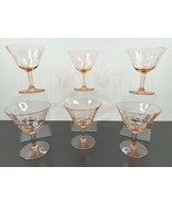 6 Pink Depression Optic Floral Etch Champagne Glasses Set Vintage 4.25&quot; ... - £85.23 GBP