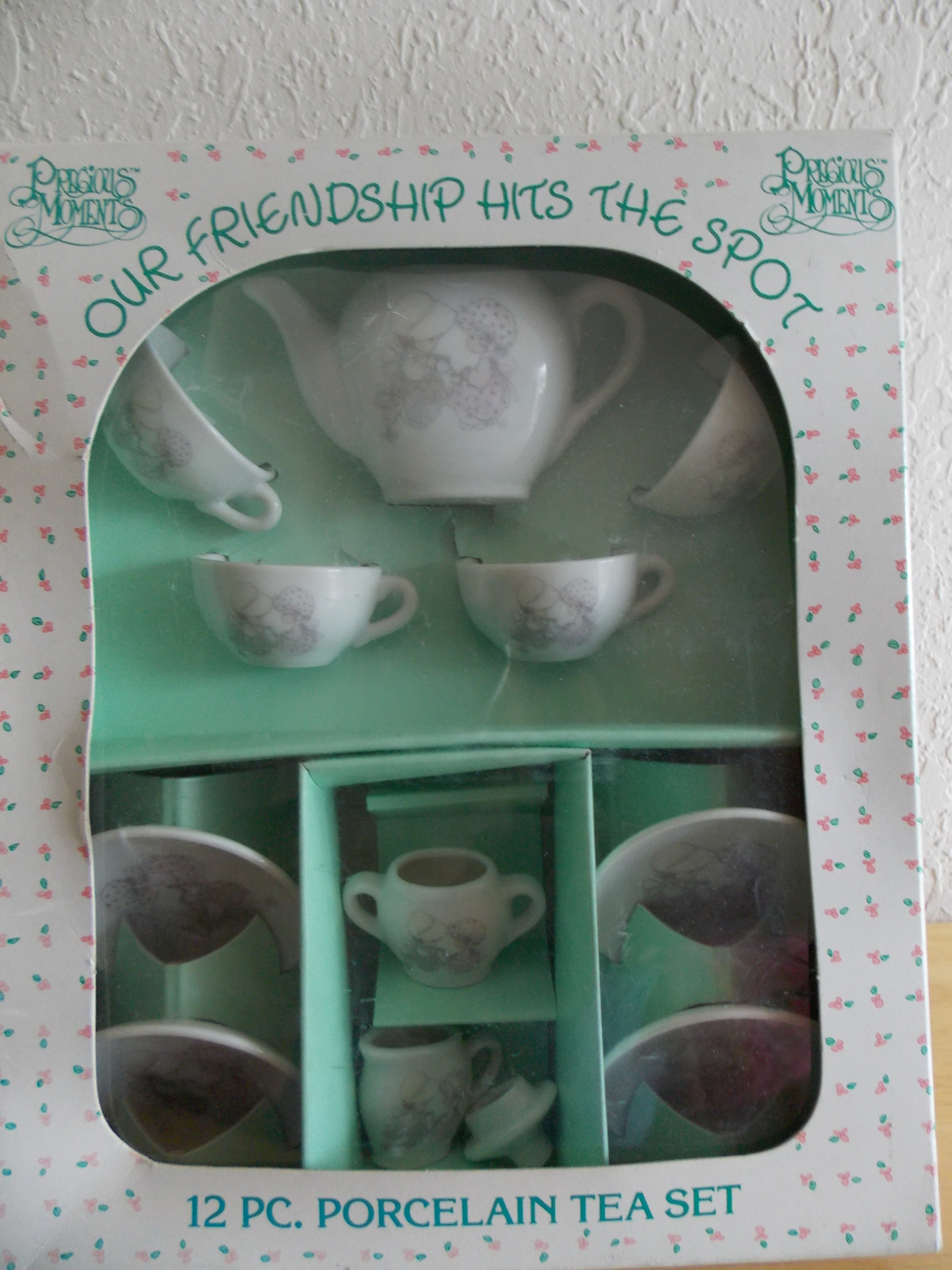 1985 Precious Moments “Our Friendship Hits The Spot” 12pc. Porcelain Tea Set  - $35.00
